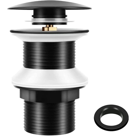 Universal G1 1/4' Brass Pop Up Basin Waste Pop-Up Drain for Basin Without Overflow, Click-Clack System, Tool-Free Installation, Matte Black