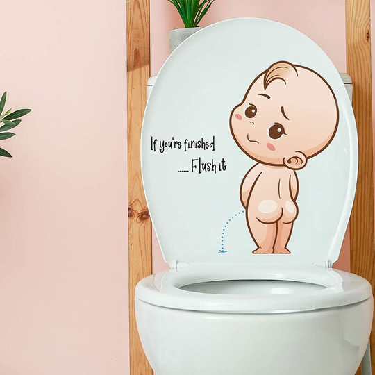 Cartoon Villain Toilet Stickers, If You're Finished Flush It Funny Decals, Waterproof Vinyl Wall Art Sign Decor, Removable Toilet Seat Quote Murals