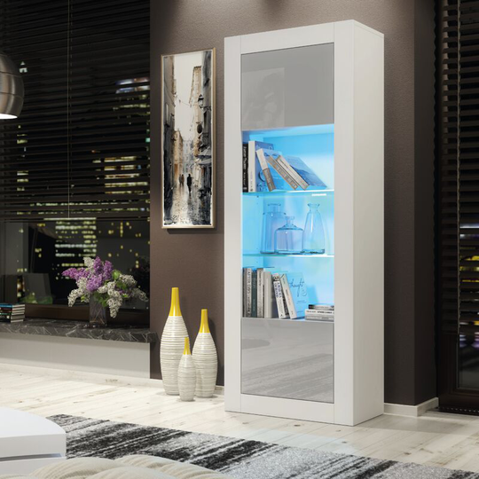 Modern Sideboard Display Cabinet Cupboard tv Stand Living Room High Gloss Doors - White & Grey - White & Grey