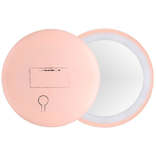 Mini Circular Makeup l-ed Mirror Compact Portable Travel Illuminated Round Mirror,model:Pink