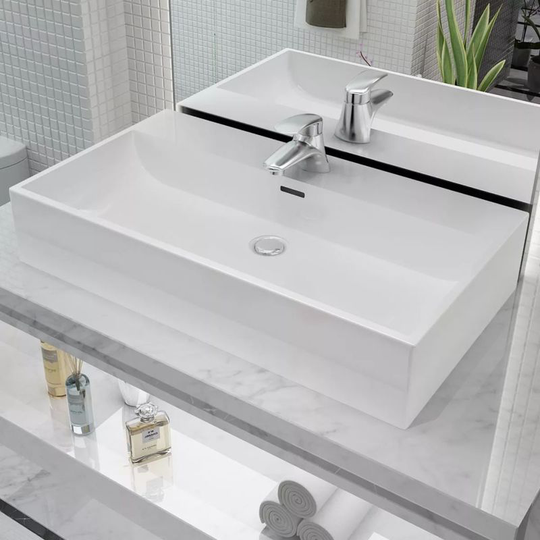 Basin with Faucet Hole Ceramic White 76x42.5x14.5 cm VD04472 - Hommoo