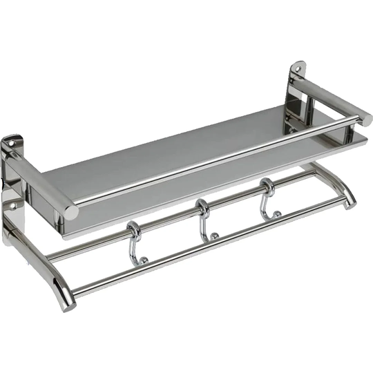 Bathroom Shelf, Stainless Steel Bathroom Shelf Wall Mounted Shower Storage Organizer With Towel Rack, Hooks For Bathroom Kitchen Storage Single Tier