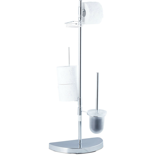 Relaxdays - Universal Toilet Accessory Set, Toilet Roll Holder, Brush with Container, 360° Swivel Parts, 86 cm Tall, Chrome
