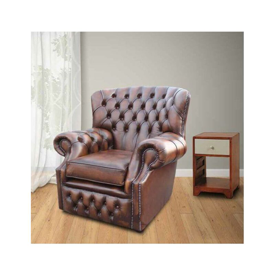 Chesterfield Monks High Back Wing Chair Antique Brown uk Manufactured Armchair