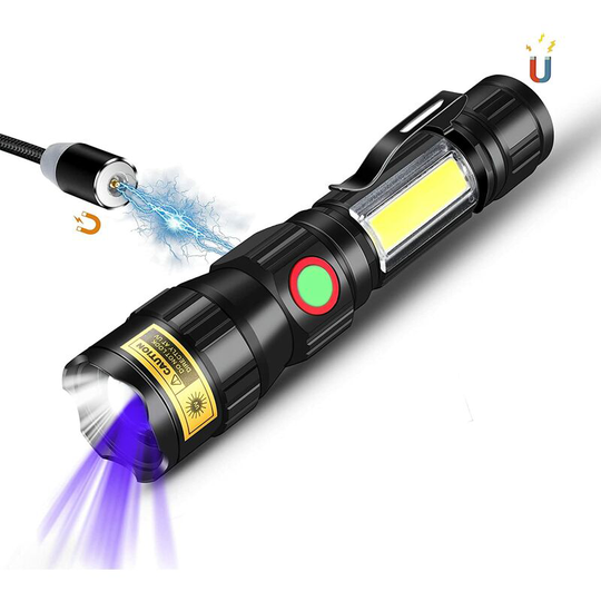 Ilovemilan - usb Rechargeable 365nm uv Flashlight Ultraviolet Blacklight High Lumens led Work Light with Clip, Water Resistant,