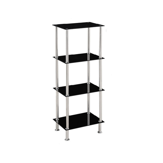Modernique - Glass Shelf Tier Storage Unit, Rectangular Shape in Black or Clear Glass with Chrome Stand, Shelving Unit (Black, Tier 4) - Black