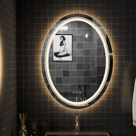 Backlit Oval Bathroom Mirror Illuminated led Touch Control Antifog Pad Wall Hung, 700x500mm