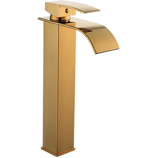 Waterfall Faucet Bathroom Sink Faucet Brass Basin Water Tap High Single Lever Mixer Tap Hot & Cold Mix Washbasin Tap With 2 Hose,model:Gold - Gold