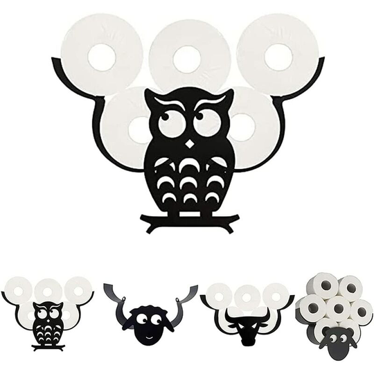 Black Metal Toilet Roll Holder with Animal Pattern Wall Mounted Holder for Toilet Rolls Accessories for Bedroom Kitchen Bathroom Owl