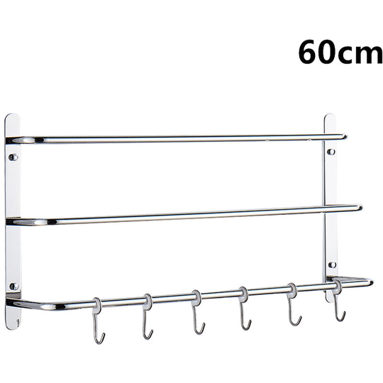Towel Rail with Hooks, 60cm Stainless Steel Wall Mounted Towel Rack with 3 Rail for Bathroom (Chrome)