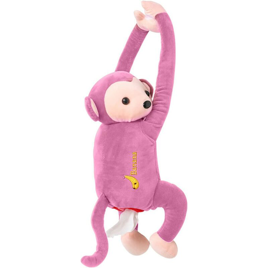 Plush Monkey Toy Style Tissue Box, Cartoon Paper Holder Napkin Box Paper Storage Box,pink