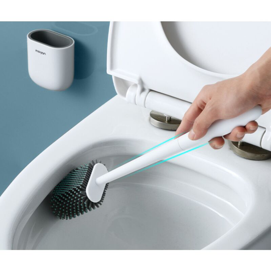 Bette Silicone Toilet Brush and Toilet Holders Depth Toilet Brush, Toilet Brush with Long Non-slip Plastic Handle and Flexible Bristles