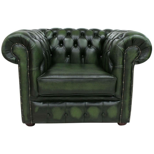 Buy antique green leather Chesterfield club armchair - Designersofas4u