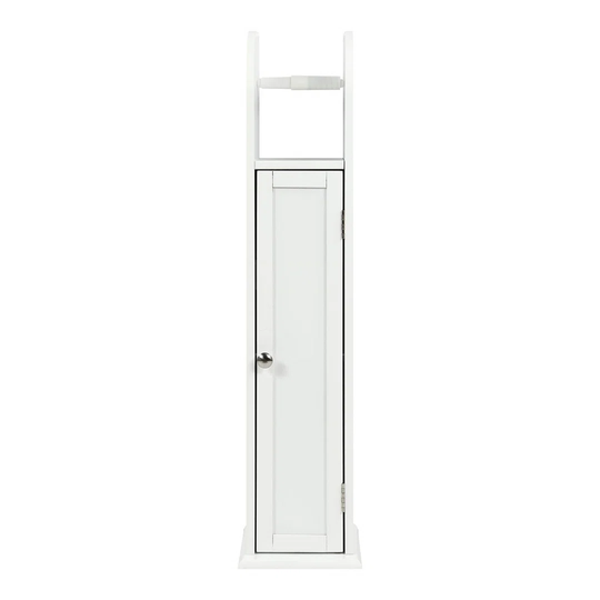 Free Standing Wooden Toilet Paper Roll Holder Bathroom Cabinet Tissue Storage Cupboard With Shelf, White 18Cm X 20Cm X 79Cm