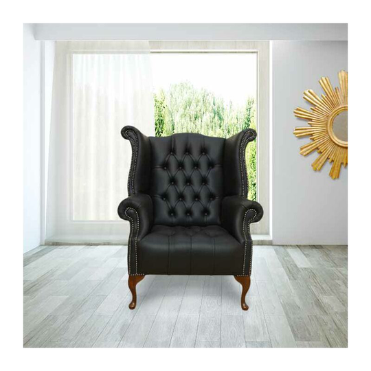 Chesterfield Buttoned Queen Anne High Back Wing Chair uk Manufactured Black