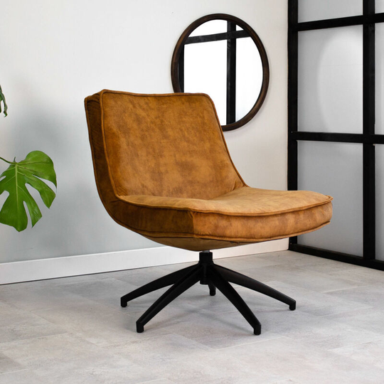 Industrial swivel Armchair Nickole Cognac Velvet - Cognac