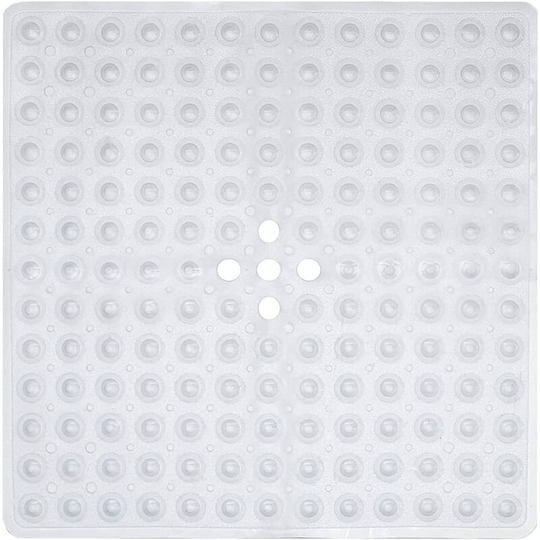 Sunflowergb - Non-Slip Antibacterial Machine Bath Mat, bpa Free Square Bath Mat with Drainage Holes, (Clear, 53cm x 53cm)