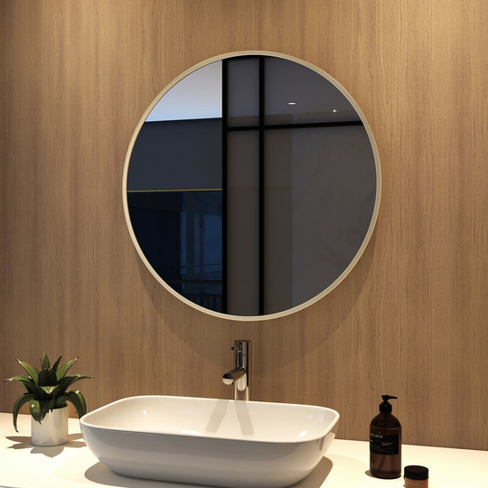 70cm Bathroom Mirror Round Hanging Wall Mirror Brushed Gold Frame, Modern Wall Mounted Bathroom Mirror - Meykoers