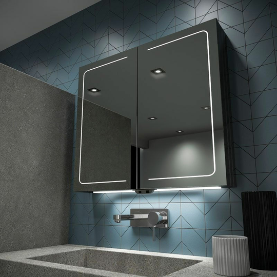Vapor 60 Aluminium led Double Door Bathroom Cabinet 700mm h x 600mm w x 140mm d - HIB
