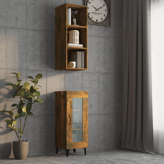 Wall Cabinet Smoked Oak 32.5x34.5x90 cm Engineered Wood