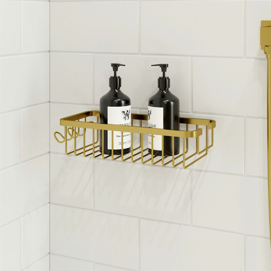 Gold Architeckt Shower Caddy Basket Hooks Wall Mounted Easy Drain Bathroom - Gold