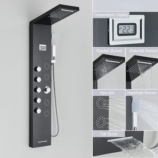 Ouyifan - Shower Panel Waterfall Rain Shower Faucet Set spa Massage Jet Bath Shower Column Temperature Display Mixer Tap Tower