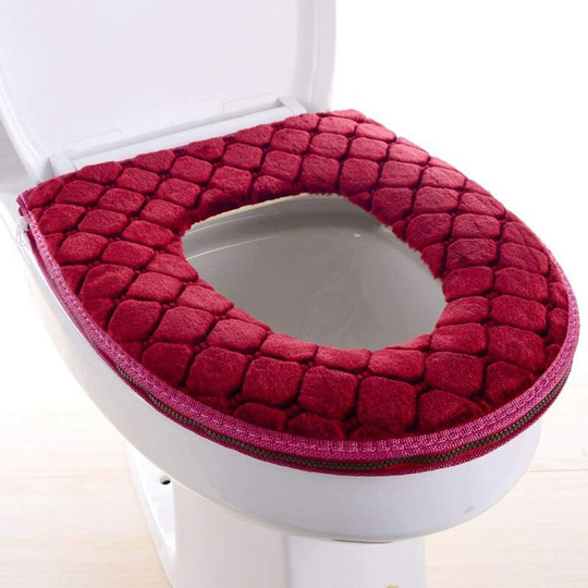 Toilet Seat Cover for Bathroom, Warmer Washable Soft Toilet Seat Cushion Covers with Zipper Reusable for Home (Red)