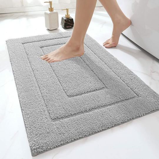 Gift - Non Slip Bath Mat Soft Water Absorbing Microfiber Bathroom Mat Machine Washable Extra Thick Bathroom Shower Mat 50 x 80 cm Light Gray