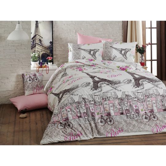 Cortinas White/Pink/Brown 100% Cotton Duvet Cover Set