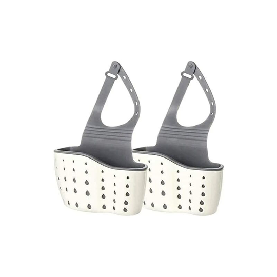 Ilovemilan - 2-piece gray kitchen sink caddy sponge rack silicone plastic soap rack hanging adjustable tap caddy with drain hole