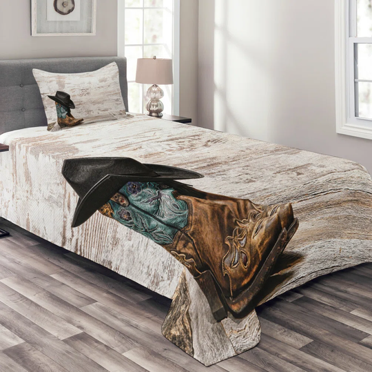 Cut Bank Western Bedspread Set with Cushion Cover