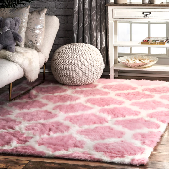 Dingus Faux Sheepskin Pink Area Rug