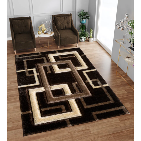 Genica Power Loomed Polyester Brown/Beige Rug
