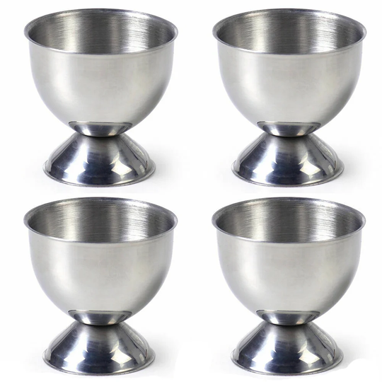Dashkart EGG CUP SILVER STAINLESS STEEL CIRCULAR SERVING STAND HOLDER - Size: (H) 3.5Cm X (W) 4.5Cm | Set Of: 4