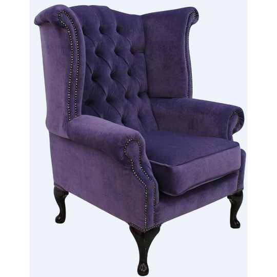 Chesterfield Fabric Queen Anne High Back Wing Chair Pimlico Lupin