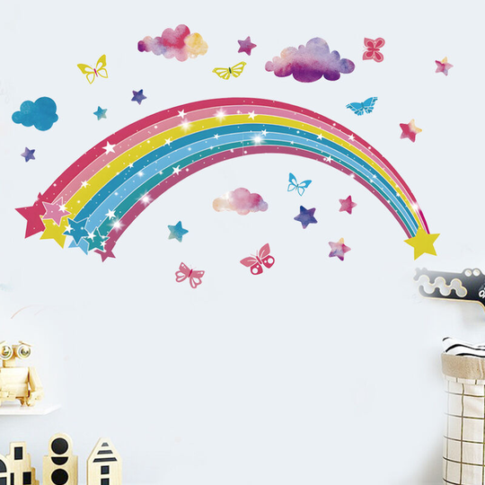 2 pieces of rainbow butterfly PVC wall sticker Cartoon children's room Graffiti decoration Cartoon self-adhesive sticker