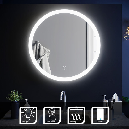 ELEGANT Acrylic Wall Mounted Bathroom Mirror LED Ambient Light Mirror 700x700mm with Demister