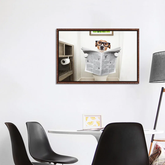 Dog On Toilet Seat Reading Newspaper I - Print
