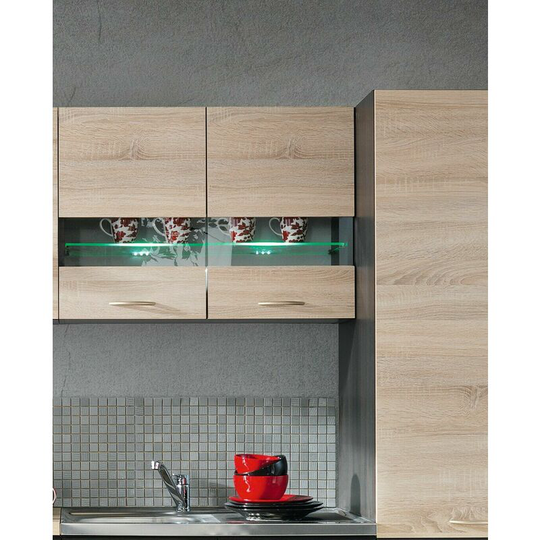 800mm Kitchen Wall Unit Cabinet Glass Display Shelf led Light Sonoma Oak Junona - Sonoma Oak / Wenge
