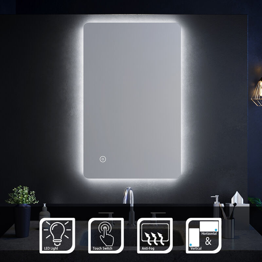 Vertical Horizontal Mirror led Illuminated Bathroom Mirror 800x500mm Bathroom Mirror with Demister - Elegant