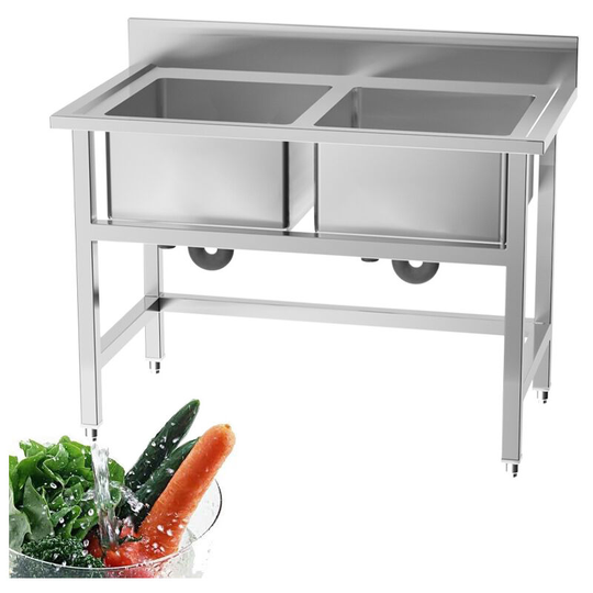 Free Standing Stainless Steel Double Kitchen Sink - Livingandhome