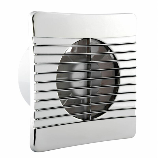Low Profile Extractor Fan Timer Controlled Chrome Bathroom Toilet 100mm - Airvent