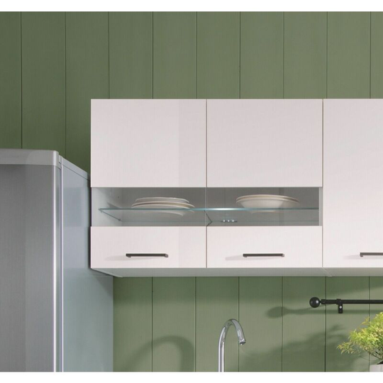 800 Glass Kitchen Cabinet Unit Wall Display Cupboard 80cm with led Lights White Low Gloss Junona - White Low Gloss