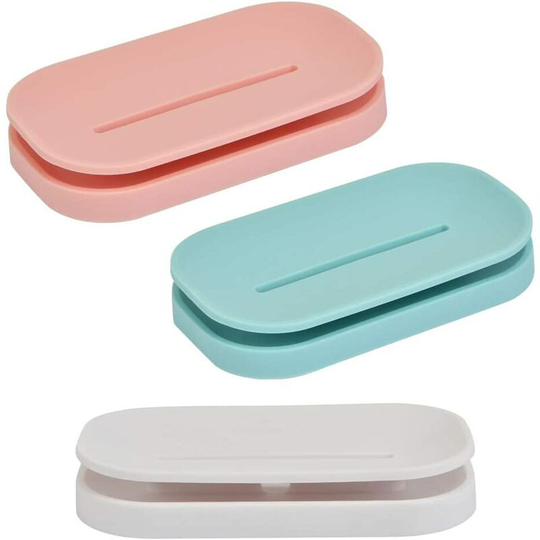 Perlerare - 3Pcs Plastic Self-Draining Soap Dish, Antibacterial Double Layer Soap Dish, Detachable Soap Box with Drip, for Bathroom, Kitchen, Sink