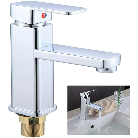 Monobloc Sink Mixer Tap, Bath Basin Mixer Tap, Waterfall Faucet Bathroom Hot and Cold Water Tap, Single Lever Washroom Sink Faucet, Chrome Brass
