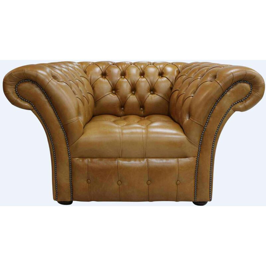 Chesterfield Balmoral Armchair Buttoned Seat Old English Aniline Tan Leather