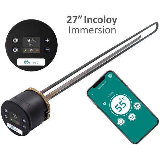 Tesla - T-Smart Vertical Top Entry 27 Incoloy Cylinder Immersion Heater & Smart Thermostat TIHTS650