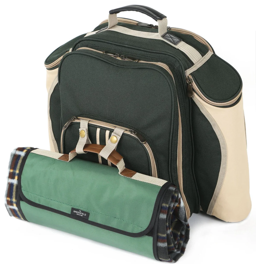 Super Deluxe Picnic Backpack Hamper for Four People with Picnic Blanket