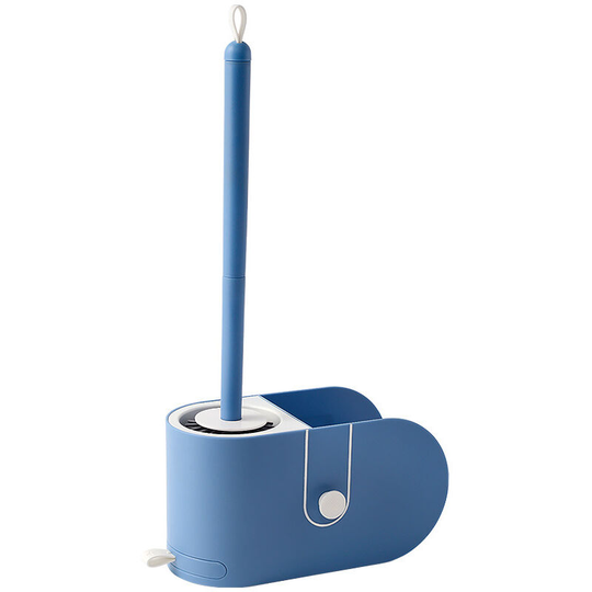 Wall mounted toilet brush without punch, no dead corners, household toilet cleaning brush, silicone cover bathroom appliance holder blue