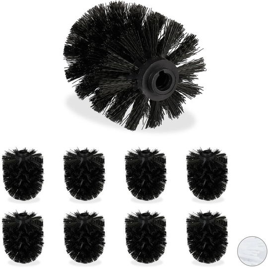 Toilet Brush Replacement Heads, Set Of 9, Pack Of wc Brushes, Plastic, 12 mm Thread, d: 7 cm, Black - Relaxdays